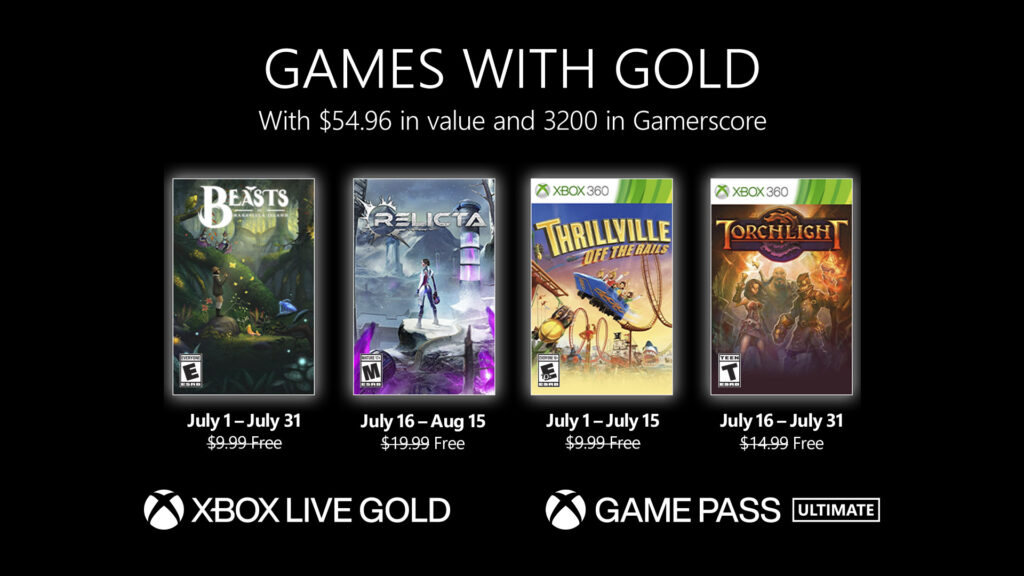 微软Xbox金会员7月会免公布《瑞利达》《火炬之光》等